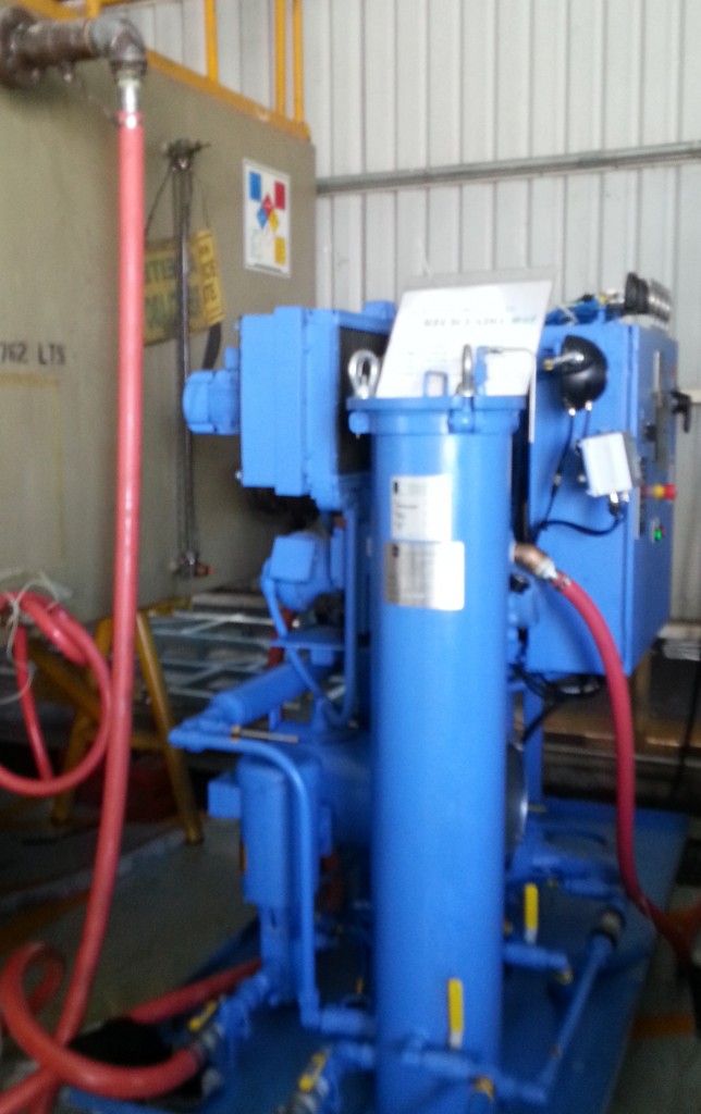 Typical oil recycling system on steel oil tank.