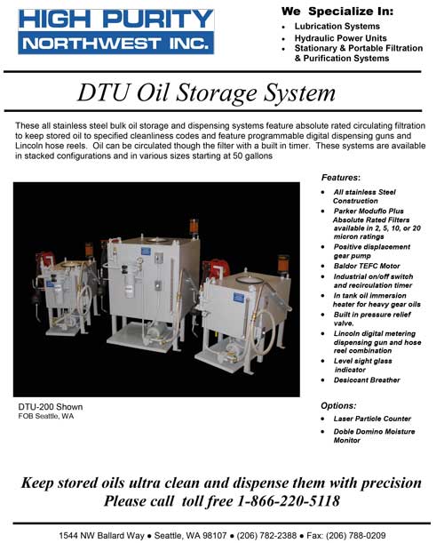 DTU Oil Storage System Information